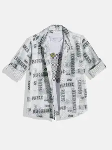 CHARCHIT Boys Comfort Typography Printed Semi Sheer Casual Shirt with T-shirt