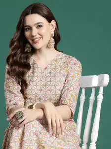 Sangria Women Floral Printed Gotta Patti Pure Cotton Kurta