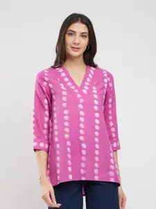 Pink Fort Cotton Dabu Polka Print Top - Pink