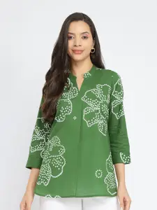 Pink Fort Print Mandarin Collar Cotton Top