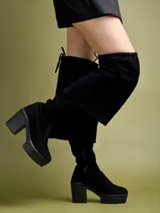 Shoetopia Block Heeled Lace-Up  High-Top Boots