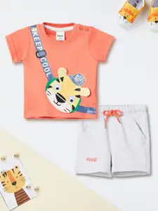 max Boys Printed Round Neck Short Sleeves Pure Cotton T-shirt With Shorts