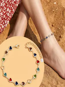 VAMA Silver Plated Layered Chain Heart Charm Anklet Bracelet Jewellery Anklets