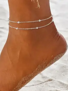 VAMA Silver Plated Layered Beads Anklet Bracelet Chain Jewellery Ankle Anklets