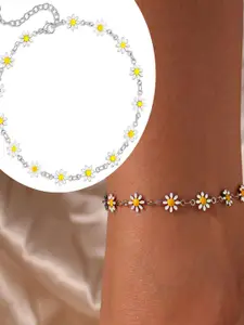 VAMA Silver Plated Layered Chain White Daisy Flower Anklet Bracelet Jewellery Anklets