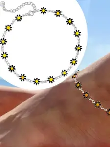 VAMA Silver Plated Layered Black Daisy Flower Anklet Bracelet Jewellery Chain Anklets
