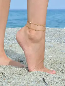 VAMA Gold Plated Layered Beads Anklet Bracelet Chain Jewellery Ankle Anklets