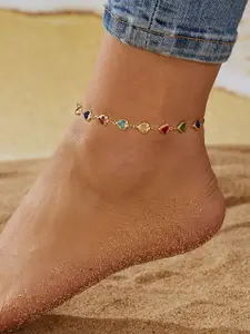 VAMA Gold Plated Layered Chain Heart Charm Anklet Bracelet Jewellery Anklets