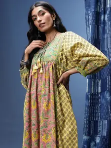 Taavi Floral Printed A-Line Sanganeri Ethnic Dress