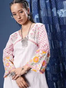 Taavi Pure Cotton V-Neck A-Line Sanganeri Folk Kurta