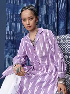 Taavi Pure Cotton Shirt Collar Ikat Kurta