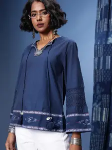 Taavi Ikat Tie-Up Neck A-Line Kurti