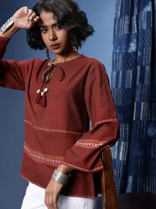 Taavi Ikat Tie-Up Neck A-Line Kurti