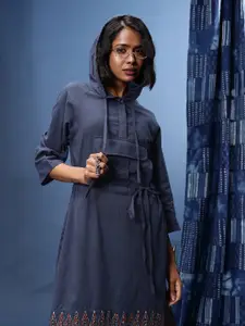 Taavi Printed Hooded Tie-Ups Ajrakh A-Line Dress
