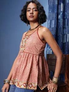 Taavi Kalamkari Floral Printed Pure Cotton Kurti