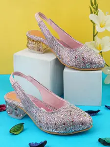 BAESD Girls Embellished Pointed Toe Block Heel Mules