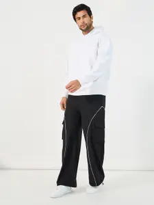 Styli Men Striped Mid-Rise Baggy Fit Cargo Trousers