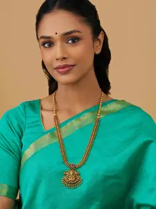 Kushal's Fashion Jewellery Gold-Plated Stone Studded Temple Antique Necklace