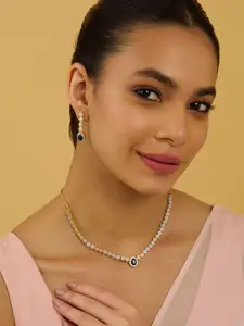 Kushal's Fashion Jewellery Gold Plated CZ Stone Studded Necklace and Earrings