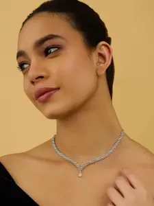 Kushal's Fashion Jewellery Rhodium-Plated Cubic Zirconia Studded Necklace