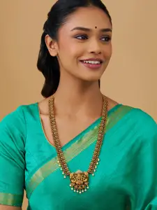 Kushal's Fashion Jewellery Gold-Plated Stone Studded & Beaded Antique Necklace