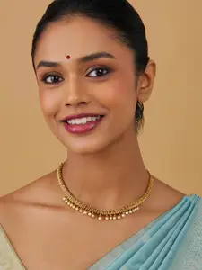 Kushal's Fashion Jewellery Gold-Plated Stone Studded & Beaded Antique Necklace