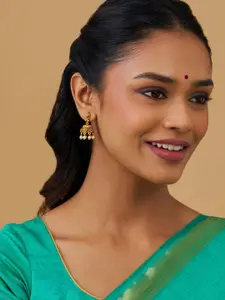 Kushal's Fashion Jewellery Gold-Plated Stone Studded & Beaded Dome Shaped Jhumkas