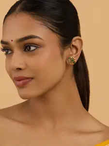 Kushal's Fashion Jewellery Gold-Plated Silver Floral Stone Studded Temple Studs