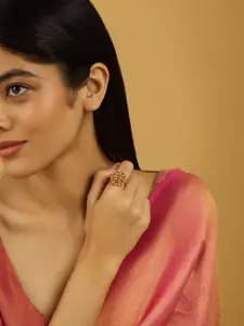 Kushal's Fashion Jewellery Gold-Plated Stone-Studded Adjustable Antique Finger Ring