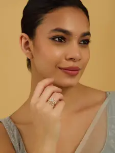 Kushal's Fashion Jewellery Rhodium Gold-Plated Cubic Zirconia Stone Studded Adjustable Finger Ring