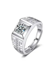 Lila Men Sterling Silver American Diamond Stone Studded Adjustable Finger Ring