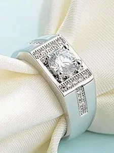 Lila Men Sterling Silver American Diamond Stone Studded Adjustable Finger Ring