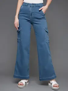 Miss Chase Women Wide Leg High-Rise Stretchable Cargo Jeans