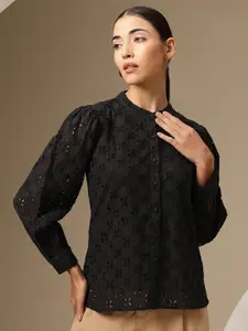 Chemistry Smart Schiffli Puff Sleeve Pure Cotton Casual Shirt