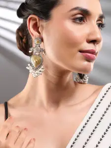 Rubans Dual-Tone Oxidised Silver & Gold Plated Chandelier Earrings with Pearl Beaded Drops