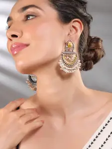 Rubans Oxidised Silver & Gold-Plated Dual-Tone Statement Chandelier with Pearl Drops