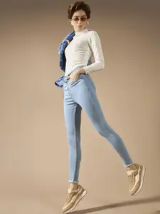 DOLCE CRUDO Women Skinny Fit High-Rise Light Fade Stretchable Jeans