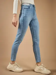 DOLCE CRUDO Women Slim Fit High-Rise Heavy Fade Stretchable Jeans