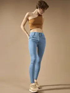 DOLCE CRUDO Women Skinny Fit High-Rise Light Fade Stretchable Jeans