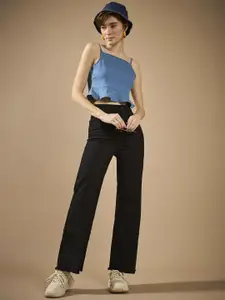 DOLCE CRUDO Women Wide Leg High-Rise Stretchable Jeans