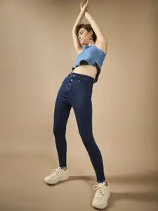 DOLCE CRUDO Women Skinny Fit High-Rise Light Fade Stretchable Jeans