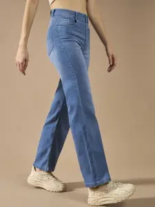 DOLCE CRUDO Women Wide Leg Light Fade Stretchable Jeans