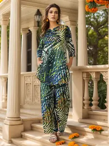 all about you Printed Three-Quarter Sleeves Top With Trousers