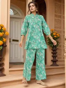 all about you Mandarin Collar Printed Top With Palazzo