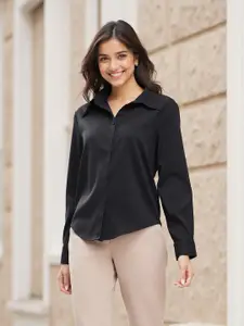 FableStreet Women Spread Collar Solid Formal Shirt