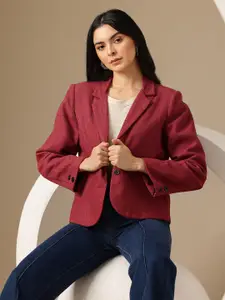 Chemistry Single-Breasted Pure Wool Crop Casual Blazer