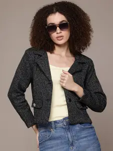 The Roadster Lifestyle Co. Self Design Single-Breasted Woollen Tweed Crop Blazer