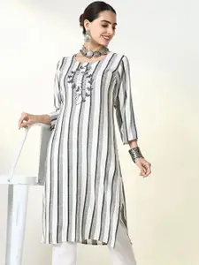 SHOWOFF Women Striped Thread Work Kurta