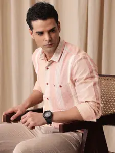 Mr Bowerbird Men Premium Tailored Fit Striped Linen Cotton Casual Shirt