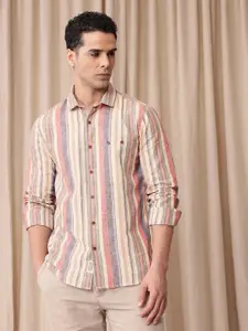 Mr Bowerbird Men Premium Tailored Fit Striped Linen Cotton Casual Shirt